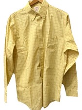 Brooks Brothers 346 Non-Iron All Cotton Long-Sleeve Yellow Windowpane 16 1/2 4/5