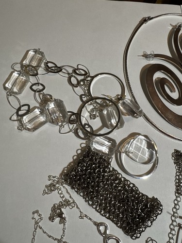 6 Silberfarbene Schmuck Sets Konvolut Halskette Ohrringe Armband Moderner Stil - Bild 6 von 9