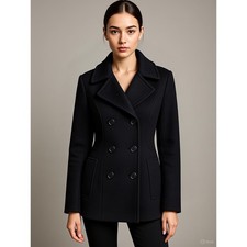 Croft & Barrow Women's Classic Black Double-Breasted Wool Blend Pea Coat Medium