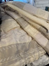 Croscill Home Comforter + 2 Shams QUEEN Jaquard soft yellow Beige white Corded