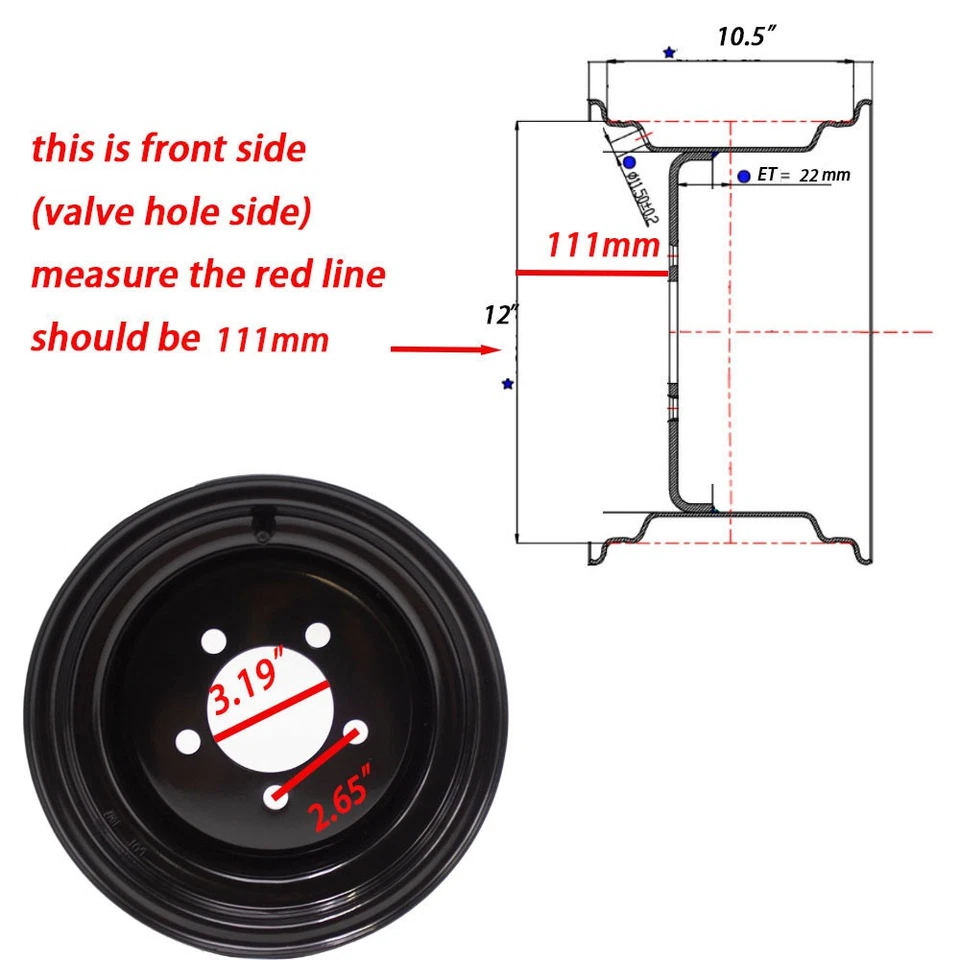 Llanta de 12 x 10,5 5/4,5 desplazada 22 mm cortacésped tractor carro de golf paquete de llantas 2 Foto 2 de 4