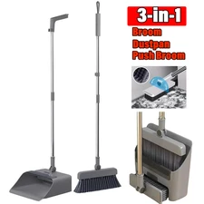 Foldable Broom and Dustpan Sweep Clean Set Dust Pan Broom Upright w/ Lid Combo