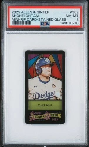 2025 ALLEN & GINTER MINI-RIP CARD-STAINED GLASS #389 SHOHEI OHTANI PSA 8