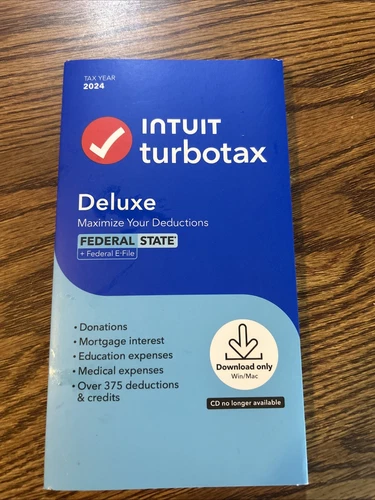 Intuit TurboTax Deluxe Maximize Deduction2024 Federal State E-File & Win/Mac 