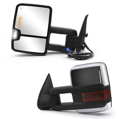 LH RH Towing Mirrors Power Signal For 2003-06 Chevy Suburban 1500 2500 Chrome