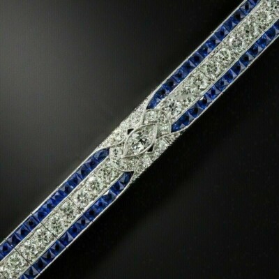 9 Ct Princess Cut Simulated Sapphire Broad Tennis Bracelet 14K White Gold Plated