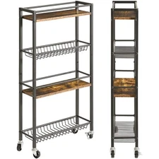 Slim Kitchen Storage Rolling Cart 4tier Utility Cart On Wheels For Narrow Spaces