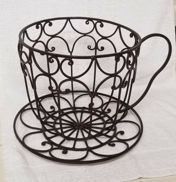 Wire Coffee Tea Cup Decorative Basket Large Dark Brown For Sale