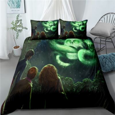 Green Skull And Snake 3D Print Duvet Quilt Doona Covers Pillow Case Bedding Sets