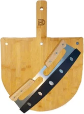 Premium Natural Bamboo Pizza Peel with Magnetic Cutter Set Spatula