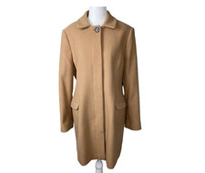 Brooks Brothers Trench Pea Coat Womens Size 12p Tan Camel Pockets Wool Jacket