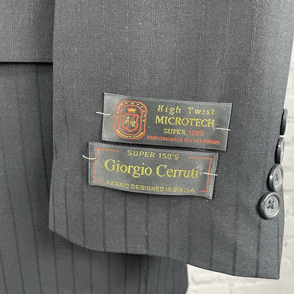 Nuevo con etiquetas Traje de Dos Piezas Giorgio Cerruti Negro Paris SBX3 Rayas Super 150’s Talla 40L Foto 3 de 4