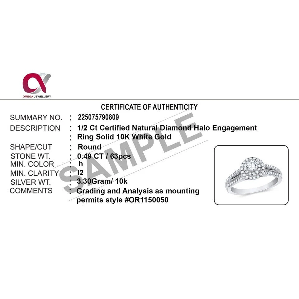 Anillo de compromiso de oro rosa de 10 quilates con doble halo de diamantes naturales certificado de 0,50 quilates Foto 4 de 4