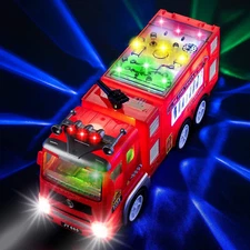 Electric Fire Truck Kids Toy - with Bright Flashing 4D Lights & Real Siren Sound