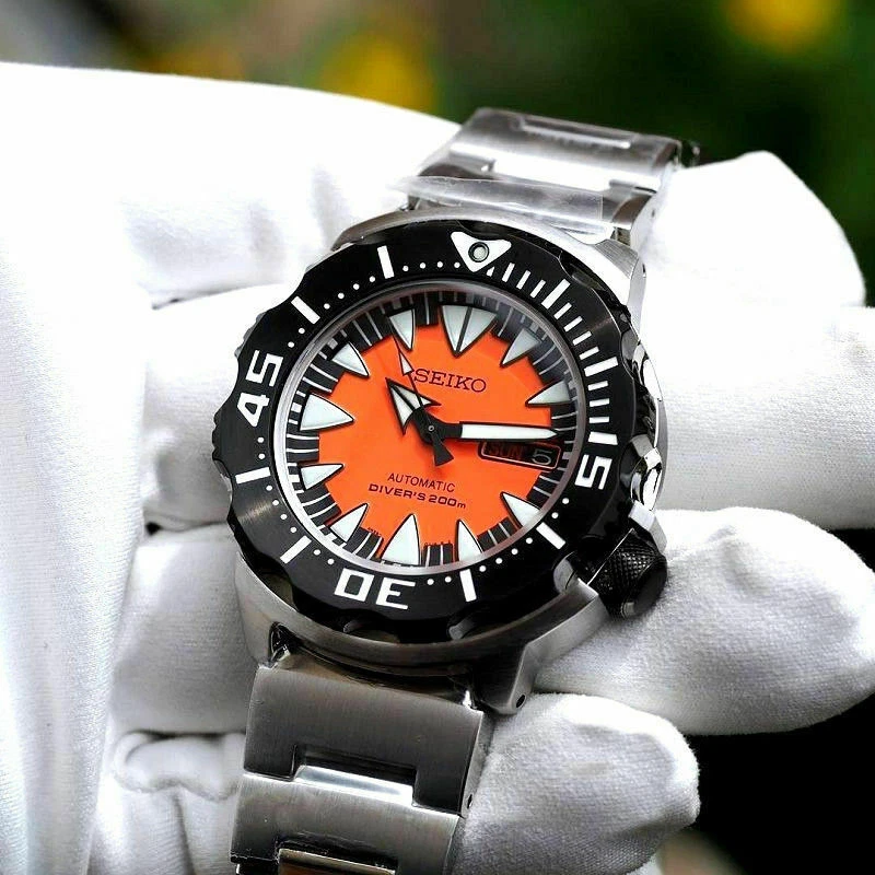 SEIKO ORANGE BLACK MONSTER DIVER S WATCH STEEL BRACELET SRP315 K2 SRP307 SRP309