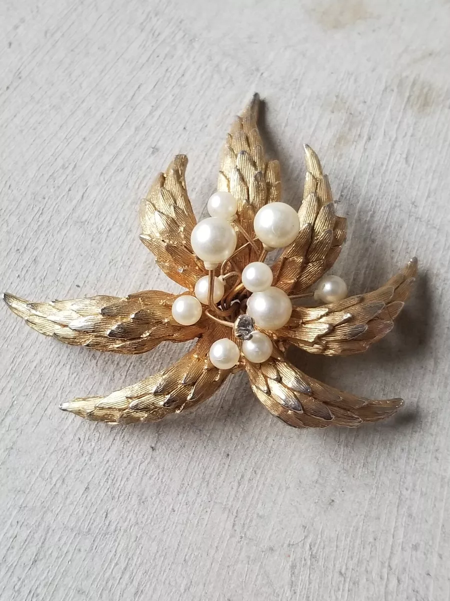 Pearl and shop rhinestone brooch