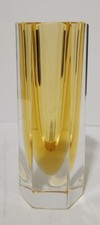 Murano Mandruzzato Sommerso Amber Octagon Faceted Glass 5" Vase