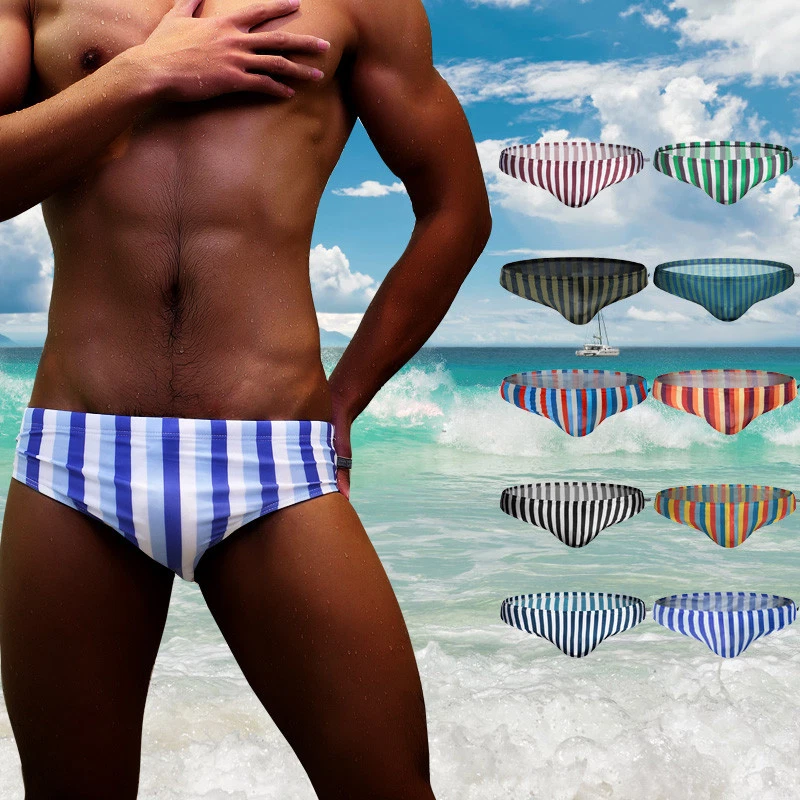 Mens striped store swim trunks
