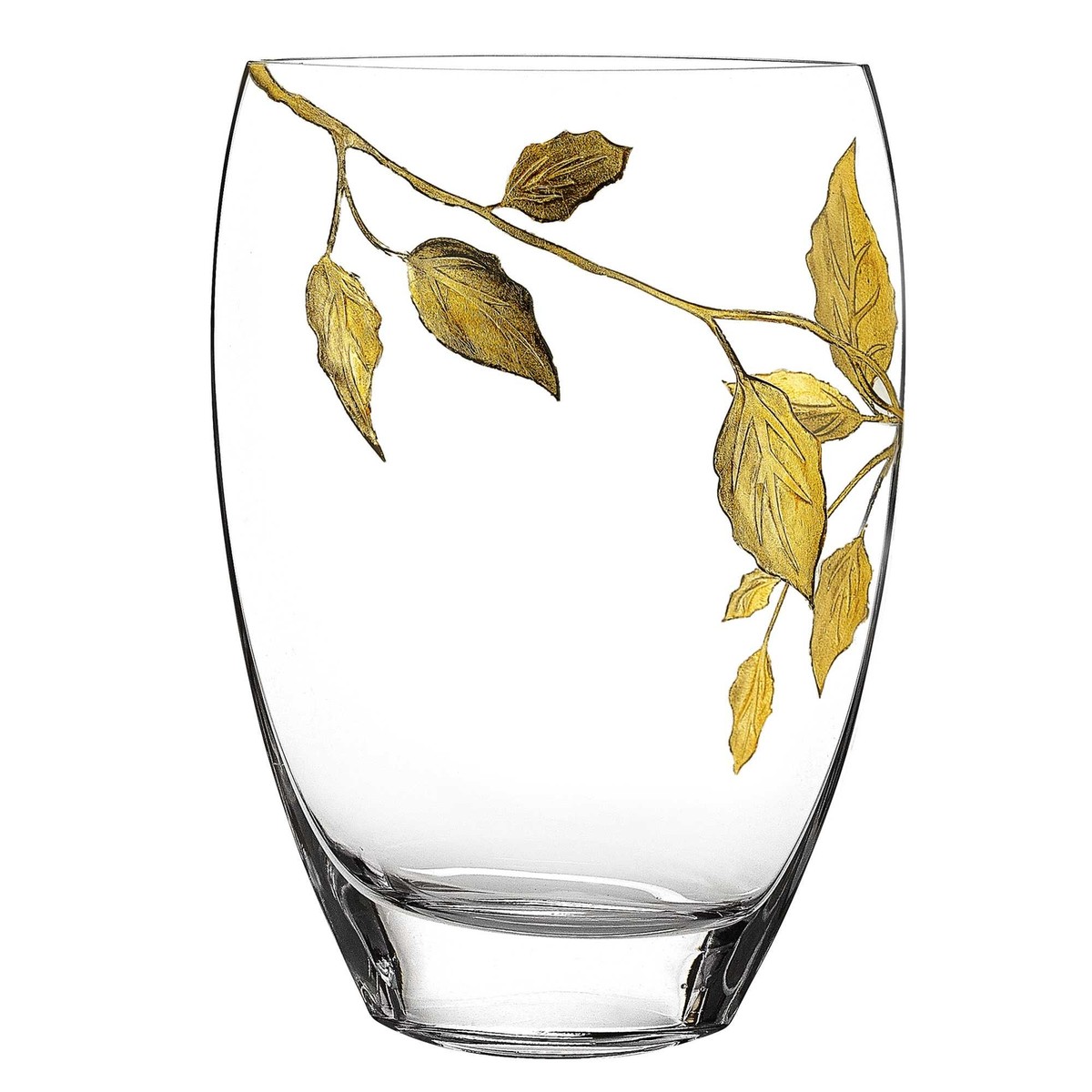 12 Mouth Blown Hand Decorated With Gold Leaves Vase 12 Mouth Blown Hand Decorated With Gold Leaves Vase
