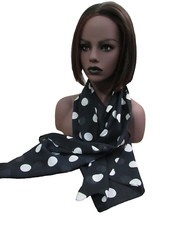 Women's VTG Blue w/White Polka Dots Scarf ITALY Polyester 14"x52"