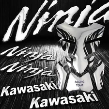 Chrome Tribal Fire Fuel Tank Pad+6" 3D Logo Decal+Emblem for Ninja ZXR Sticker