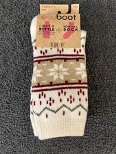 HUE Womens Fairisle Crew Boot Socks 2 Pair Pack Ivory Print & Black One Size