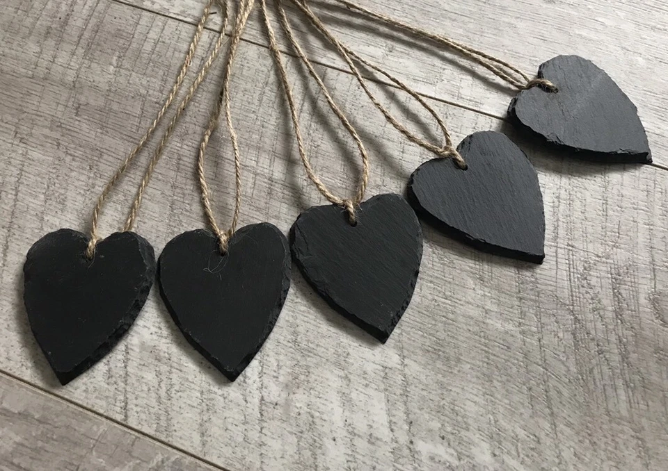 X50 Handmade Natural Slate Heart Mini Chalkboard Tags, Weddings Partys Christmas - Image 2 of 3