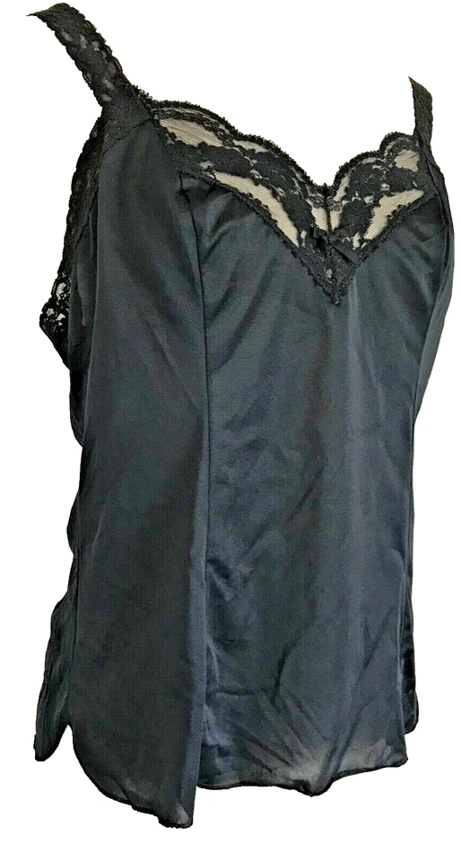 Camiseta sin mangas Olga Cami de colección lencería de nailon negra L camisa para dormir, segunda piel brillante Foto 2 de 4