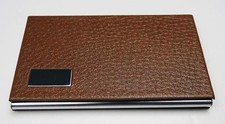 Business Name Card Holder Steel Leather Wrap Case - Brown (3 Pack)