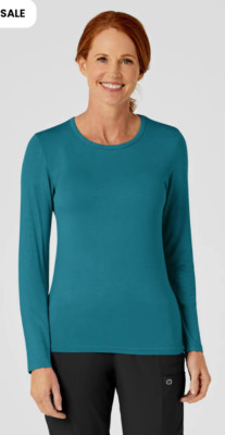 Women's Wink Bay Blue Long Sleeve Silky T Shirt Scrub Tee Size XS