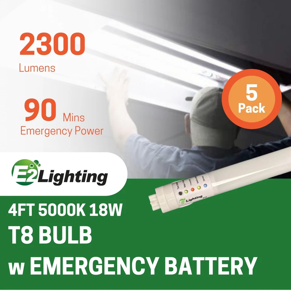 Tubo de luz LED de emergencia T8 18W 4 pies 4000K ETL listado Foto 2 de 4