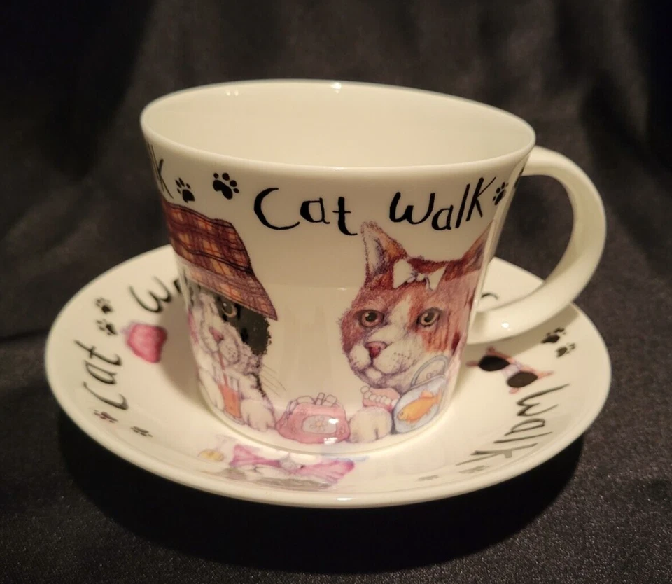 Juego de platillos taza desayuno paseo gato moda animal Roy Kirkham hueso China Inglaterra Foto 2 de 4