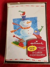 HALLMARK CHRISTMAS Holiday SNOWMAN Box 15 (4X6) Cards 15 Envelopes UNOPENED 