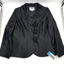 NWT Vintage 00s Night Studio NY Black Rose Emboss Rayon Applique Shawl Blazer 16