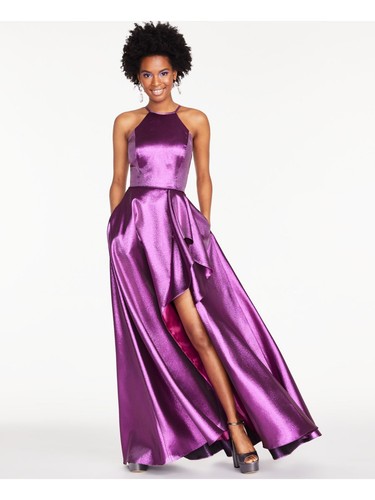 BLONDIE NITES Womens Sleeveless Halter Maxi Prom Fit + Flare Dress