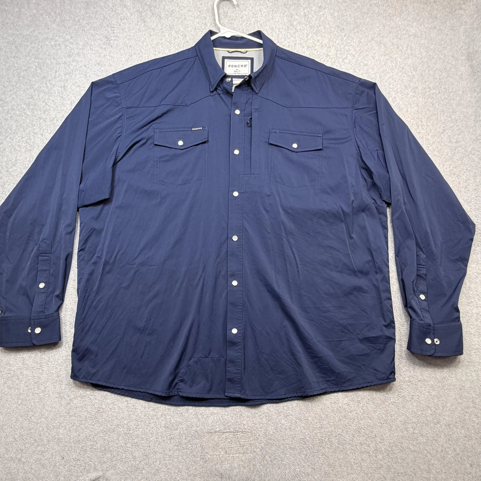 Poncho Shirt Mens XXL Blue Long Sleeve Pearl Snap Vented Performance Fishing