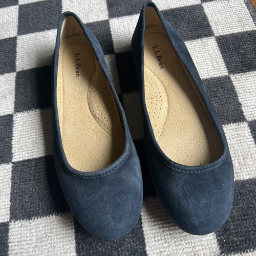 LL BEAN Damen 7 marineblaue Wildleder Slipper BALLERINAS bequeme Fußgewölbestütze