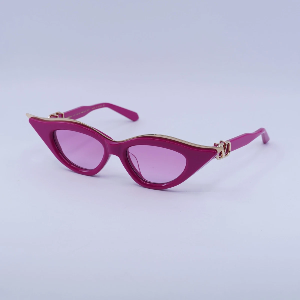 NEW VALENTINO SUNGLASSES VIOLET WOMEN CAT EYE EYEWEAR VALENTINO VLS-166C Valentino Sunglasses Cat Eye-Frame Titanium Gold Gold Grey  main image 3