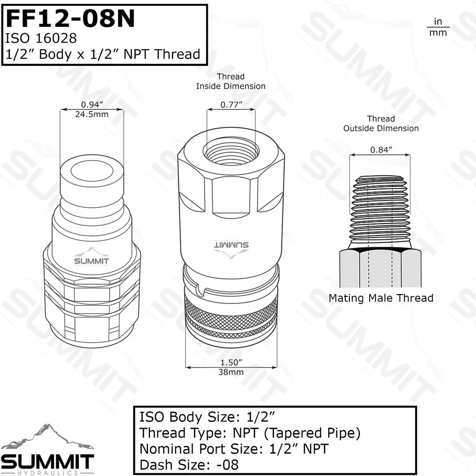 High Flow 1/2" Skid Steer Coupling Set with Locking Sleeve for Secure Connection - Image 4 of 4