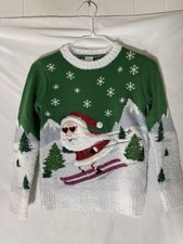 Holiday Time Skiing Santa Sweater Size Kids Medium 7/8 Rare Nice Condition
