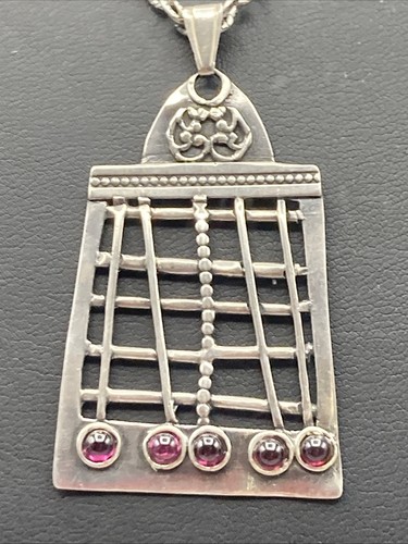 Sterling handcrafted pendant Cabachon garnets 18” Neck chain - Picture 1 of 6