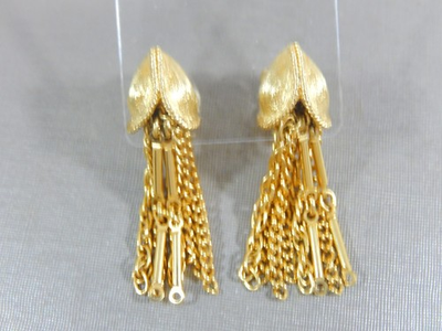 #ad VTG SIGNED KRAMER GOLD TONE FRINGE TASSEL DANGLE CLIP ON EARRINGS $20.96