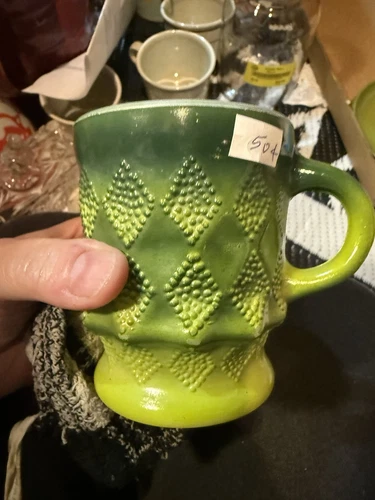 Fire King Anchor Hocking Coffee Cup Green Kimberly Diamond Mug