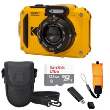Kodak PIXPRO WPZ2 Digital Camera Yellow Case Foam Floating Strap-128GB Basic Kit