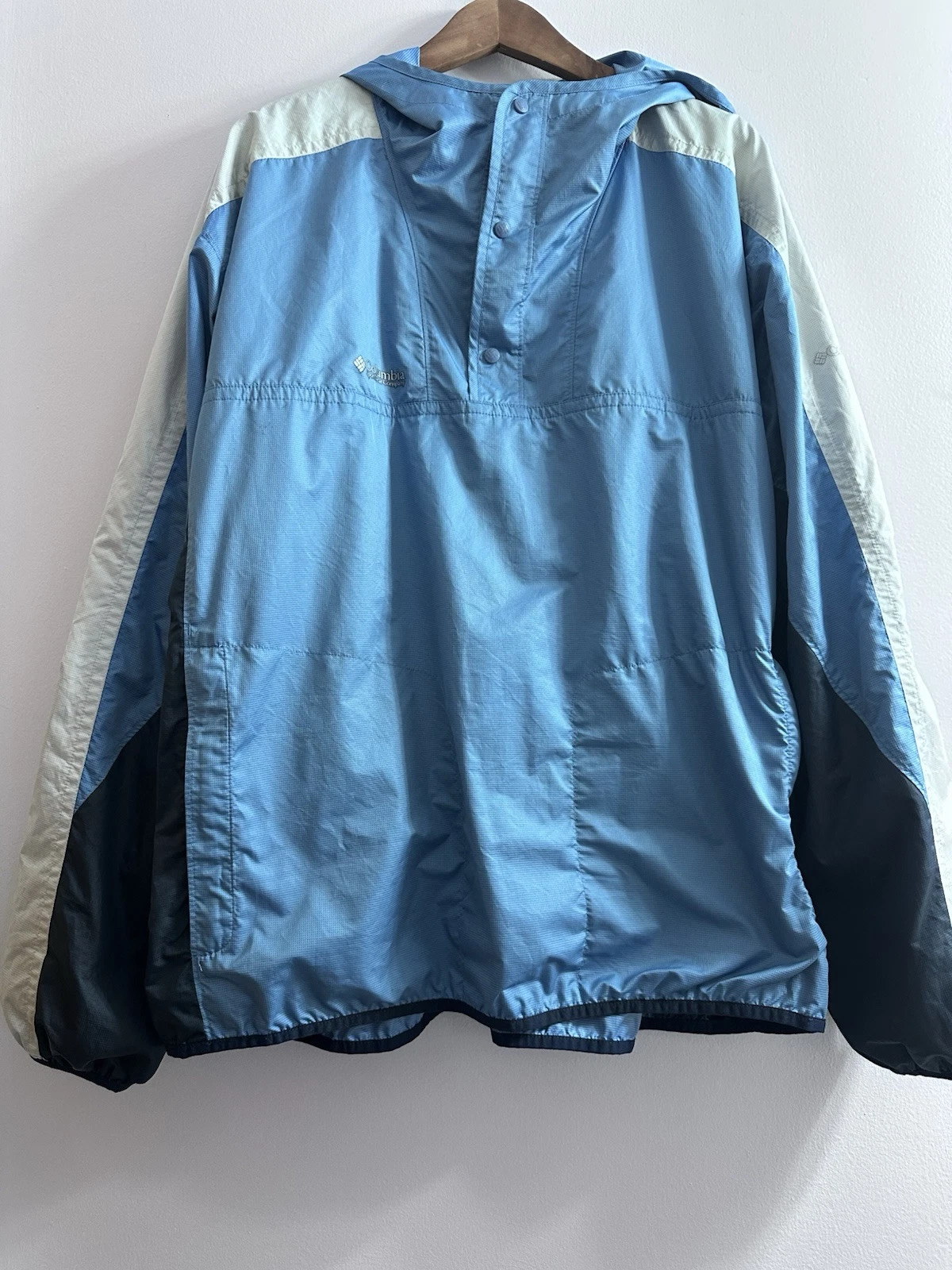 Columbia Mens Packable Nylon Windbreaker Jacket Hooded Pockets Size XL Navy
