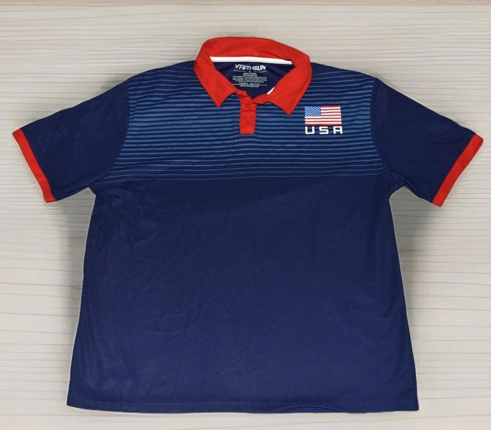 Polo de golf Fifthsun para hombre talla L, rojo, blanco y azul Foto 2 de 4