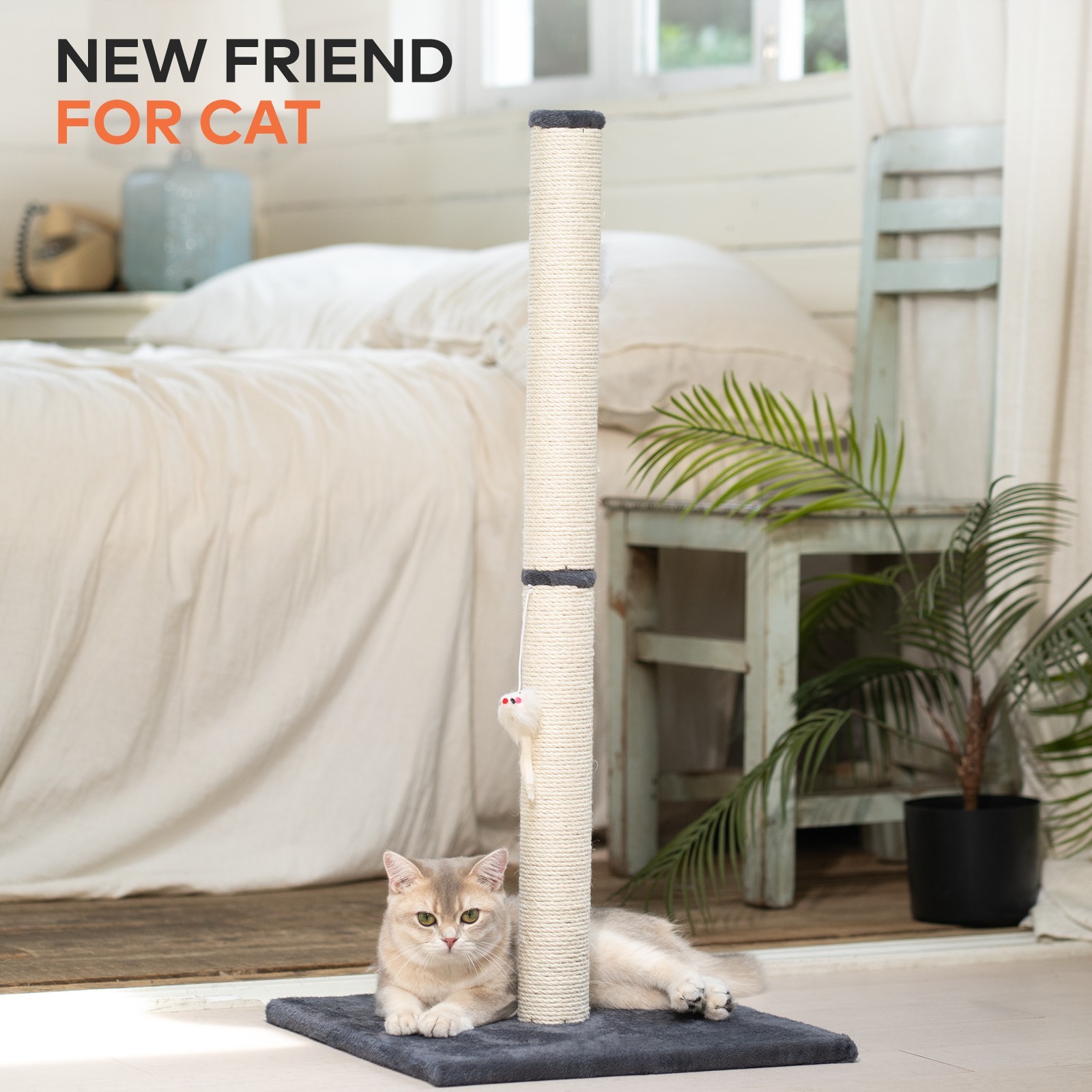 Cat Scratching Post, 31"H Sisal Vertical Scratcher Post with Toys for Indoor