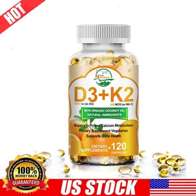 Vitamin K2 (MK7) w/ D3 Bone & Heart Health Non GMO & Gluten Free Easy to Swallow