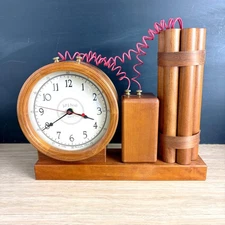 J&J Beall time bomb dynamite handmade wooden clock - 1980s vintage