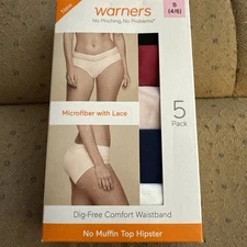 Warners Women’s 5-Pack No Pinching No Problems Lace Waist Hipster Small 4/6
